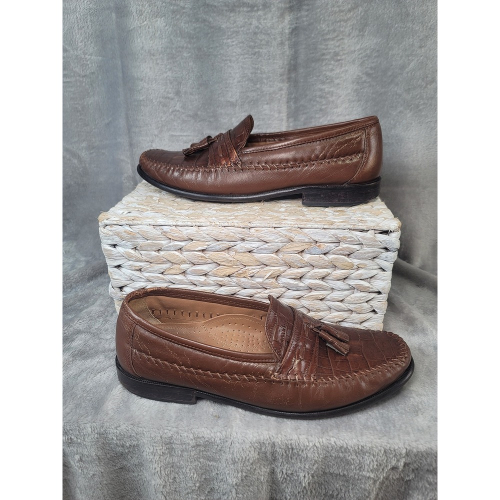 Florsheim Mobster Brown Croc Embossed Loafers Leather Tassel Mens 10D Preppy
